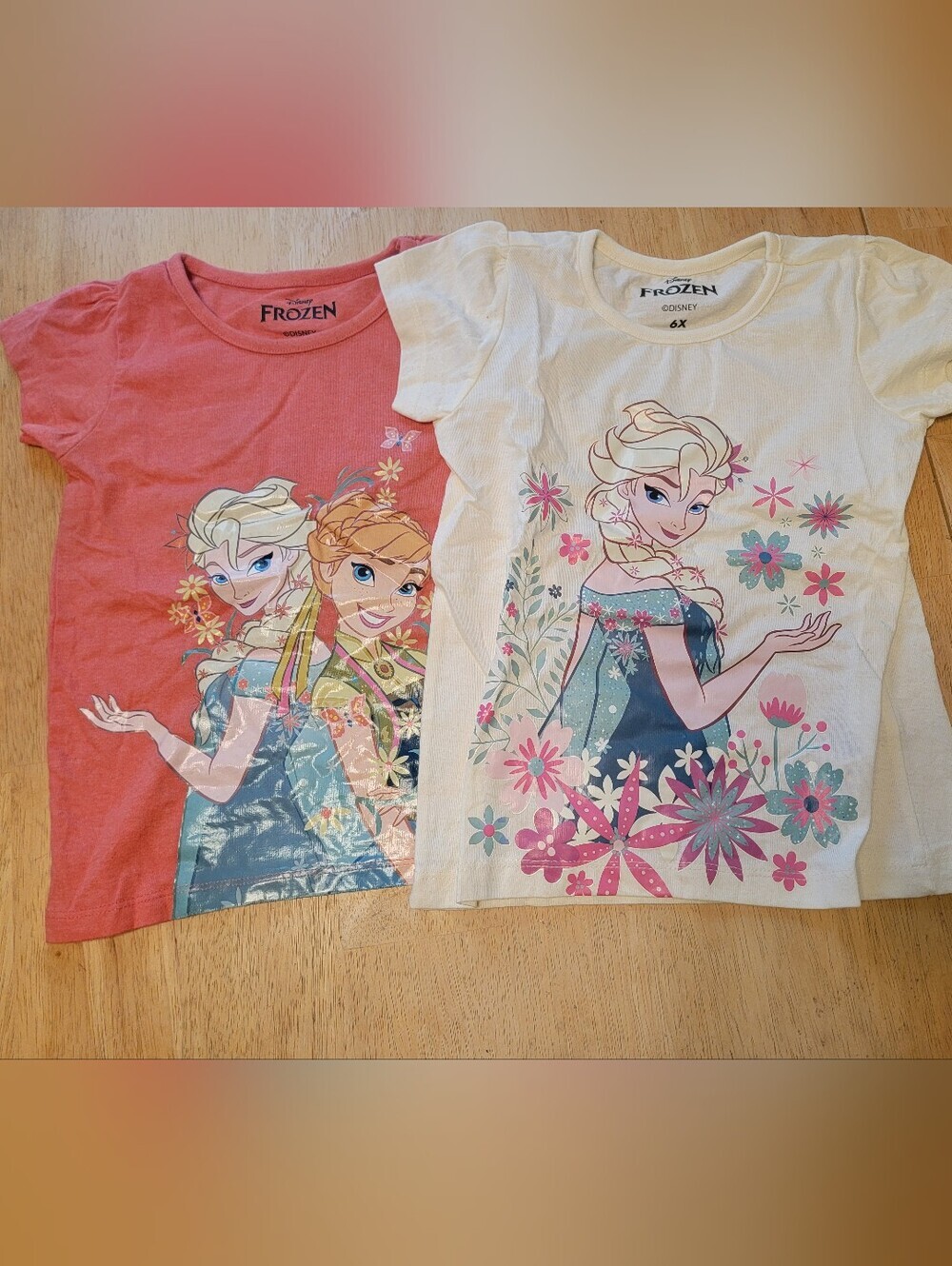 Girls' Elsa & Anna Floral Graphic Tee - White & Coral 6x